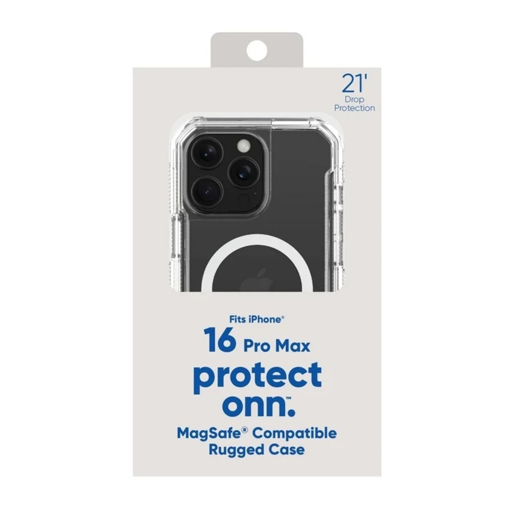 onn. MagSafe Compatible Rugged Phone Case for iPhone 16 Pro Max Clear NWT